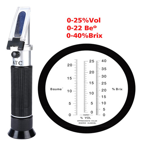 3 En 1 Refractómetro De Uva Y Alcohol Rhw25 Atc 0-25% Vol Y
