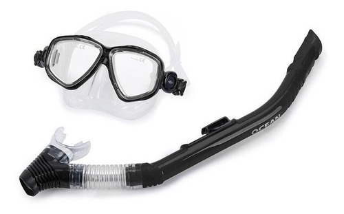 Kit De Máscara E Snorkel Mormaii Ocean Mergulho Unissex Cor Preto/Cristal