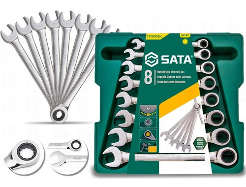 Kit Jogo De Chave Combinada Catraca 8 A 19 Mm 8 Peças Sata