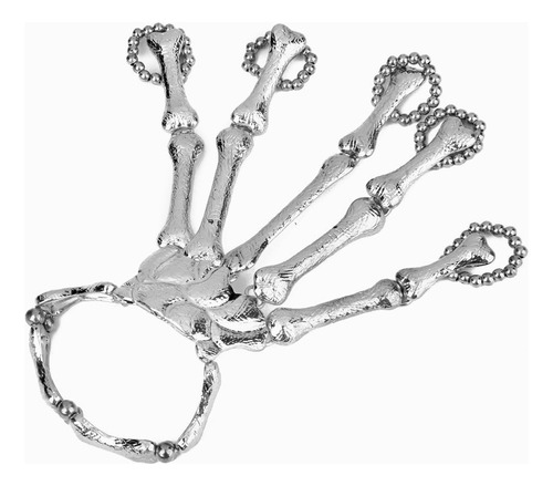 Punk Esqueleto Mano Cadena Dedos Pulsera Anillo (plata)