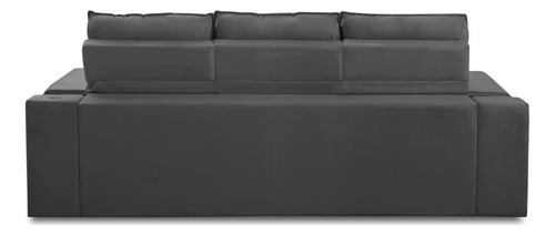 Sofá Ret Rec 3 Lug 2,10m Porta Copos Usb Hannah Suede Cinza
