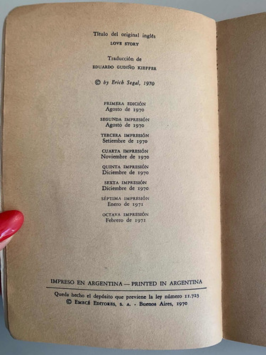 Libro Love Story Historia De Amor Erich Segal Usado C/1 Mapa (Usado)