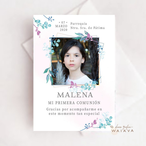 Imagen 8 de 8 de Estampas Primera Comunión Tarjetas Nenas Con Foto X 4u