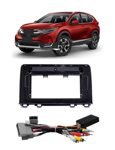 Moldura Multimídia Tela 10 Crv 2017 2020 + Chicote Excanpl Cor Black Piano Acabamento Prata