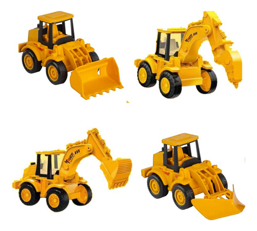 Kit 4 Tratores De Construção C/ Motor À Fricção - Bee Toys