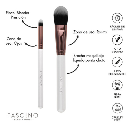 Imagen 2 de 12 de Set 18 Brochas Y Pinceles De Maquillaje Crueltyfree Fascino