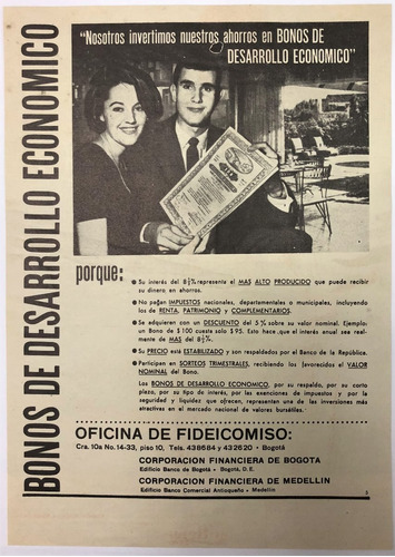 Bonos De Desarrollo Económico Antiguo Aviso De 1961