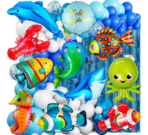 50 Art Peces Mar Candybar Cumpleaños Globos Sirenita Animal 