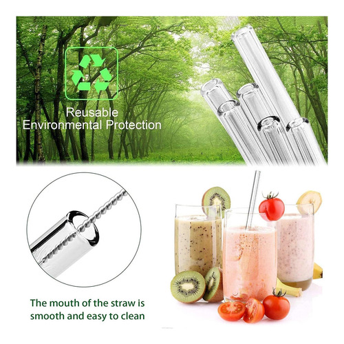 8 Pcs Reutilable Glass Streds, Canudos De Bebidas Ecológicas