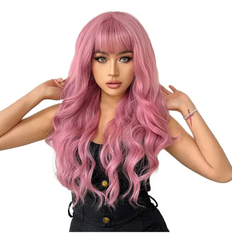 comprar Peruca Rosa Longa Ondulada Geek Cosplay Festa