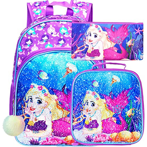 Ufndc 3pcs Girls Backpack, 16 Kids Unicorn Bookbag Qj5cv