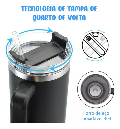 Copo Super Térmico Com 1200ml Inox Premium Com Canudo E Alça