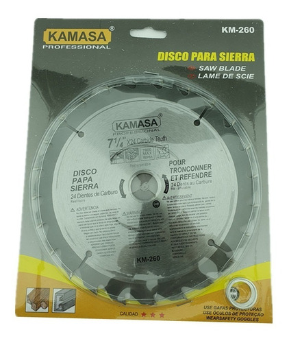 Disco De Sierra Circular 7 1/4 Pulgadas 24 Dientes Kamasa