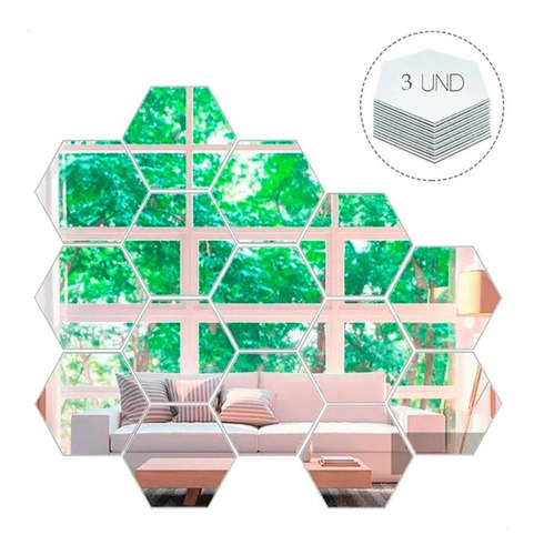 Vinilo Decorativo Espejo Pared Adhesivo Flexible Hexagono X3