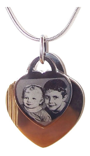 Foto Medalla Acero Quirúrg Oro Corazón Doble 30x40mm Cadena