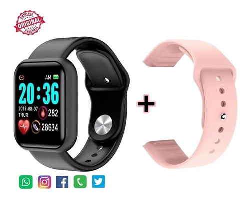 Smartwatch Para Celulares iPhone Motorola Xiaomi 2 Pulseiras Cor da pulseira Preto e Rosa