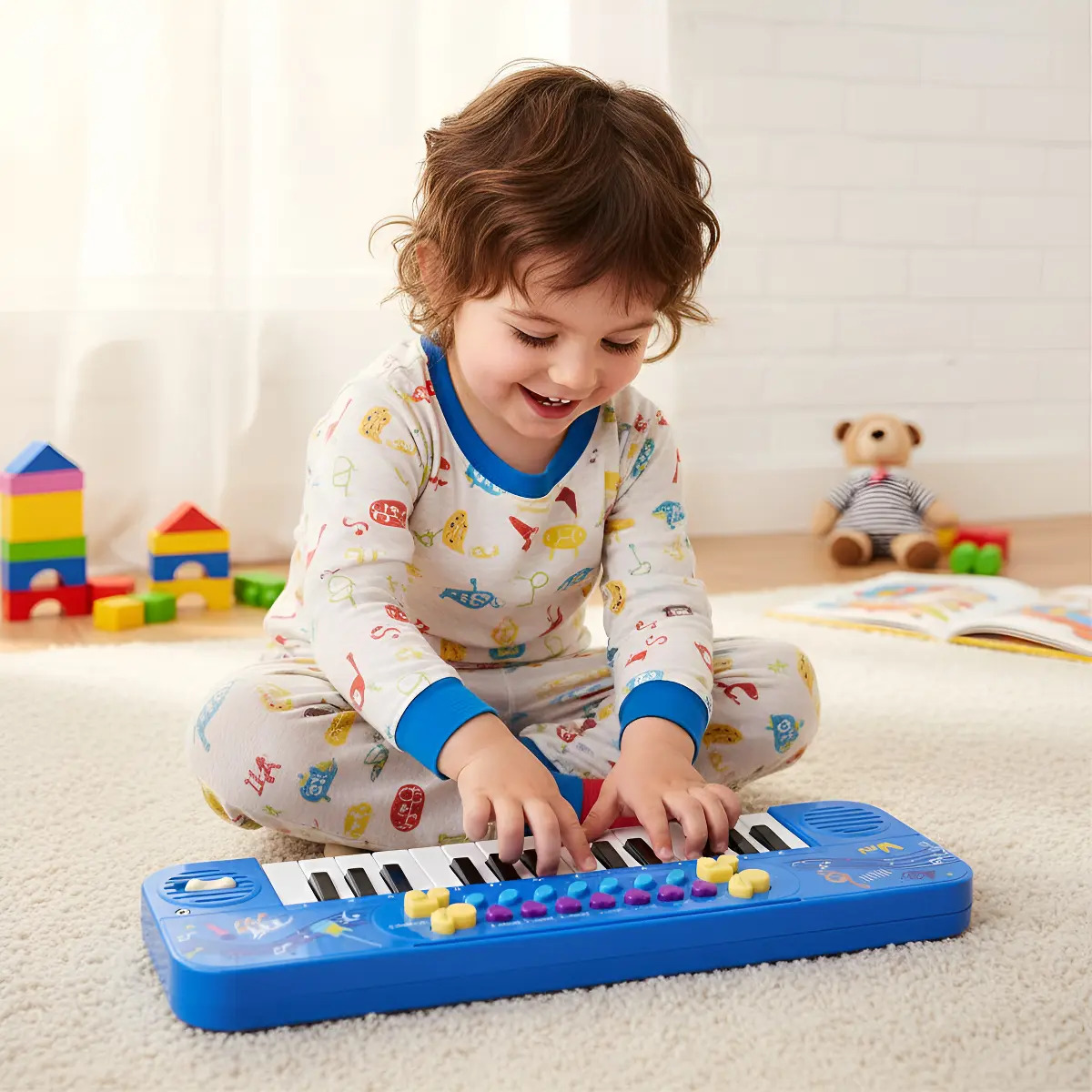 Teclado Musical Infantil Com Microfone Azul -piano