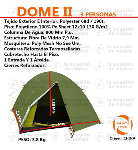 Imagen 2 de 5 de Carpa 3 Personas Waterdog Dome 2 Iglu Camping Trekking Tres