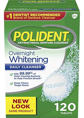 Polident Overnight Whitening Antibacterial Denture Cleanser