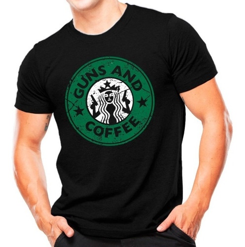 Camiseta Militar Estampada Guns And Coffee - Preta