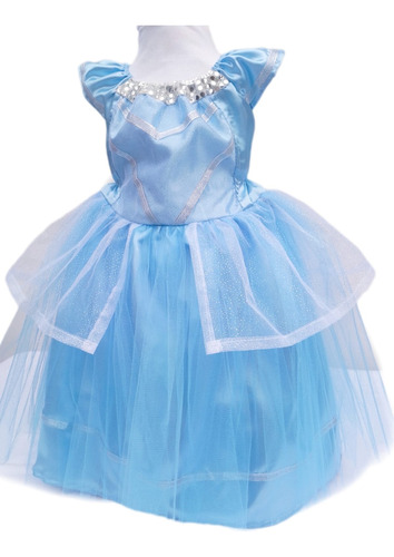 Disfraz Vestido De Princesa Frozen De Raso Celeste