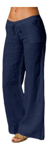 Pantalones De Mujer De Lino Elástico En La Cintura Con Cordó