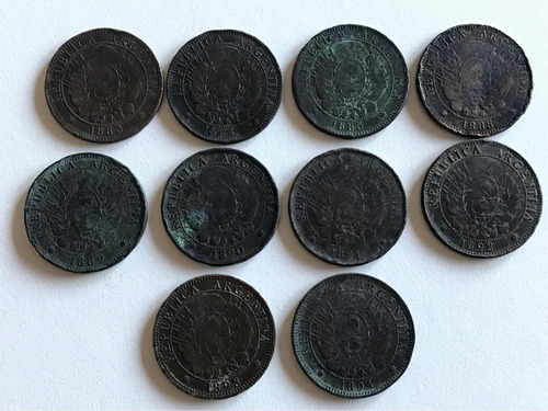 Lote 10 Monedas Cobre 2 Cent Argentina Patacones 1883 A 1894