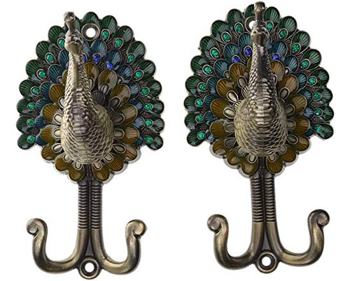 2 Gancho Metal Pavo Real Doble Pared Para Colgar Abrigo