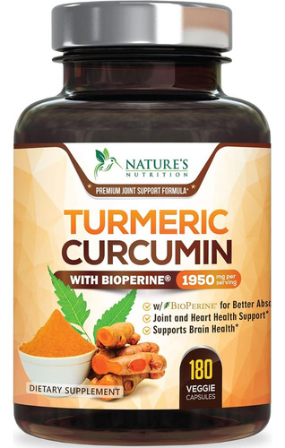 Nature's Nutrition | Turmeric Curcumin | 1950mg | 180 Caps