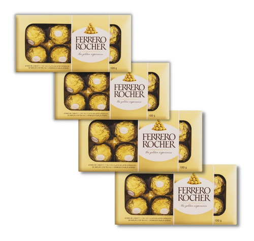 Imagem 1 de 7 de Kit 4 Caixas Bombom Ferrero Rocher 8 Unidades Presente 100g
