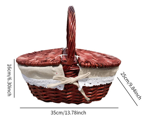 Cesta De Picnic De Mimbre, Cesta De 35x25x16cm Tela Marrón