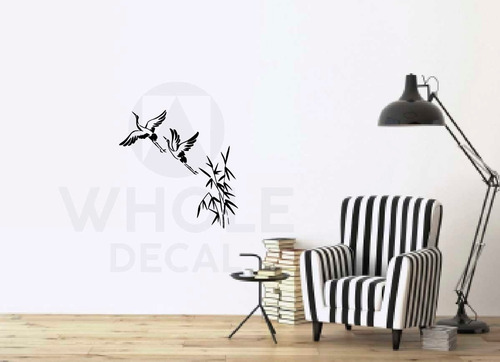 Vinilo De Pared Grullas Arte Japones Decal Vinilo Corte Negro