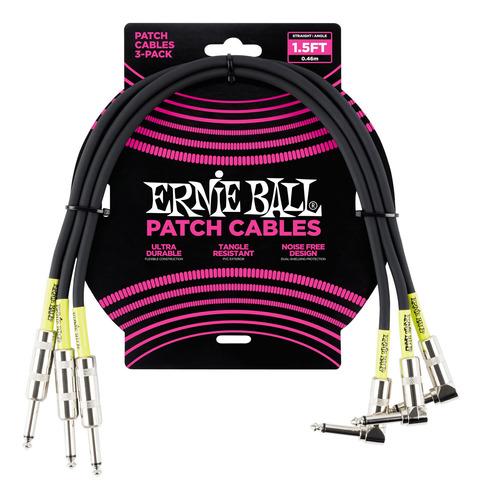 6076 Cables Ernie Ball 0.46 Mts Negro Angulado/recto 3pz