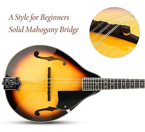 Vangoa A Style Mandolin Musical Instrument Sunburst, 8 Strin