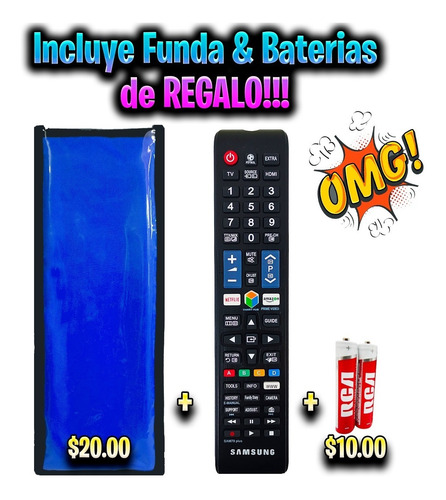 Imagen 2 de 10 de Control Remoto Samsung Smart Tv Grande + Funda Y Pila Gratis