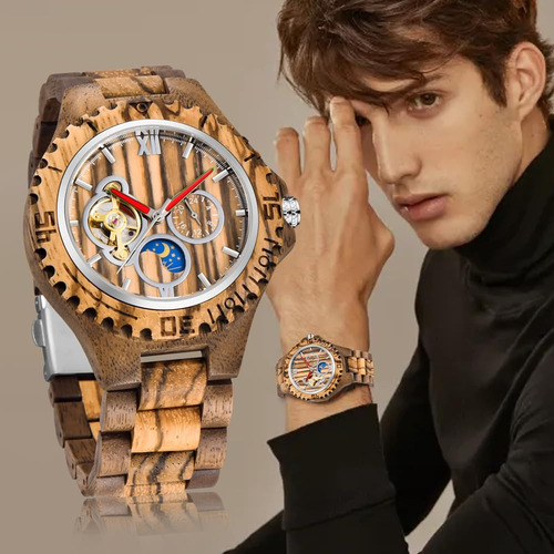 Dentily Relojes Mecánicos De Madera Para Hombre Reloj De Mad