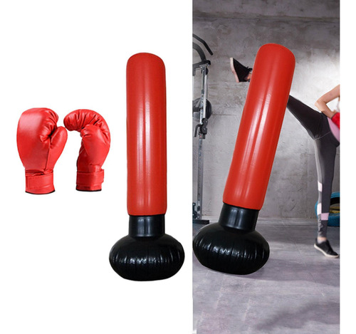 Bolsa De Boxeo Inflable Con Guantes De Boxeo Rojo