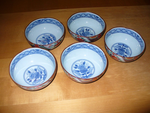 Cinco Bowls De Ceramica China Pintada.-