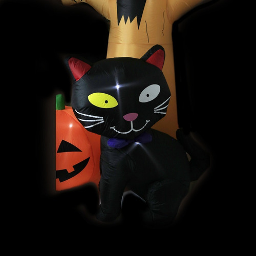 Inflable Decorativo Arbol Calabaza Gato Halloween Con Luces