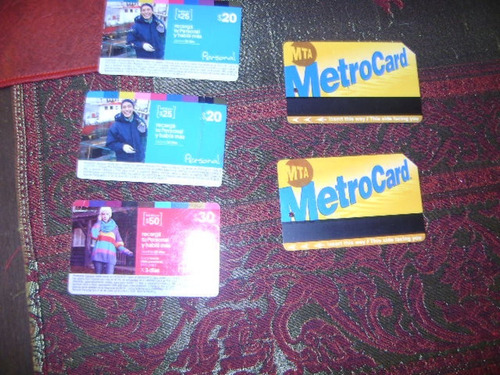 Lote 5 Tarjetas 2 De Metrocard Subte Usa ,3 De Personal X-72