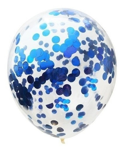Set 5 Globos Cristal Latex Confetti Azul Apto Helio