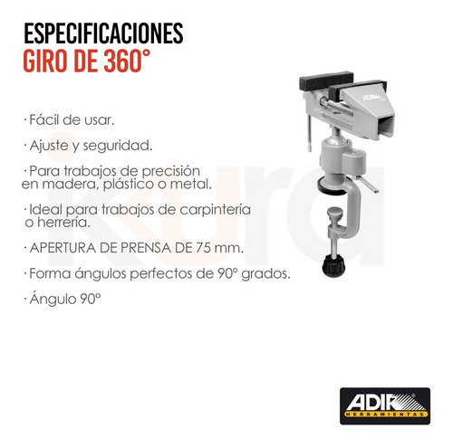 Imagen 8 de 8 de Tornillo Banco Universal Adir 1039 Cabeza Giratoria