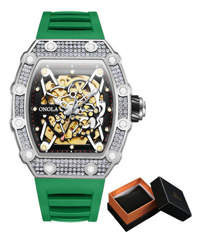 Relojes Automáticos De Lujo Onola Diamond Para Hombre Color Del Bisel Verde Plata