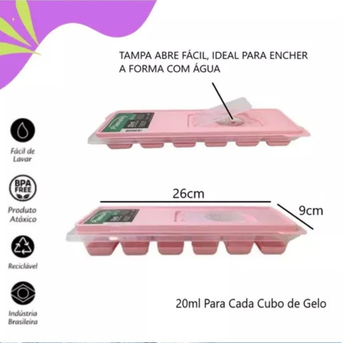 Forma De Silicone Gelo Papinha Com Tampa 12 Cubos Livre Bpa