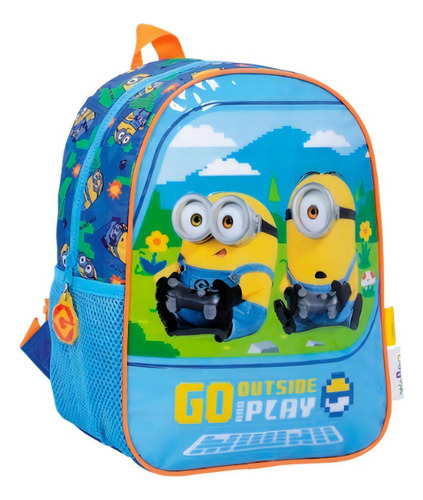 Mochila Espalda 12 Minions Celeste Go Outside And Play Color Amarillo