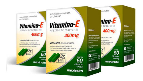 Kit 03 Vitamina E Antioxidante 400mg 60 Capsulas Maxinutri