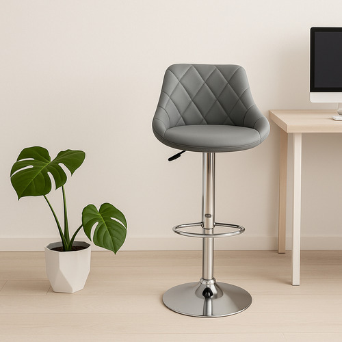 Taburete Desayunador Silla Alta Banqueta Regulable Moderna Cromado Gris