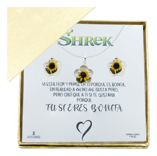 Shrek Aretes Collar Girasol Promesa Regalo Amor Plata 925