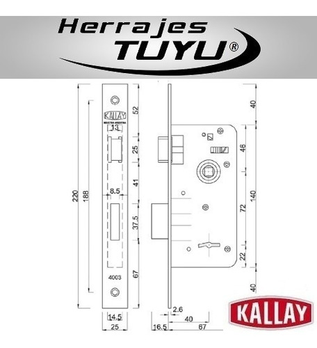 Imagen 2 de 3 de Kallay 4003 Cerradura Seguridad Casa Puerta Simil Prive 200