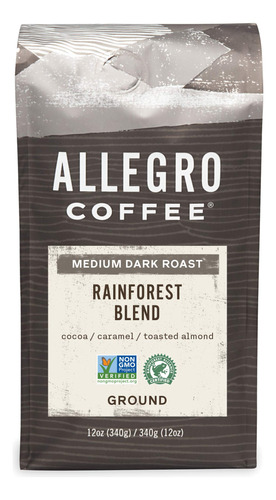 Allegro Coffee Rainforest Blend Cafe Molido, Caramelo, 12 On